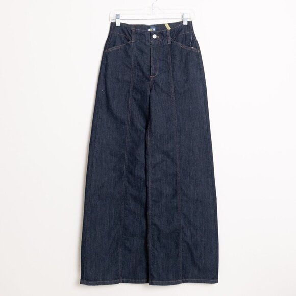 Anthropologie Maeve The Delaney Clean Seamed High Rise Wide Leg Jeans Dark Wash - Picture 3 of 14